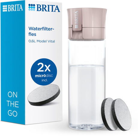 Brita - Vital Trinkflasche für Erwachsene - 0,6l - Pfirsich - inklusive 2 Microdisc-Filterkartuschen - ideal für Trinkflaschen