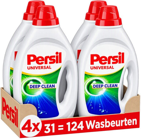 Persil Gel Universal – Flüssigwaschmittel – für alle Wäschefarben – kraftvolle Fleckenentfernung – 4 x 31 Wäschen