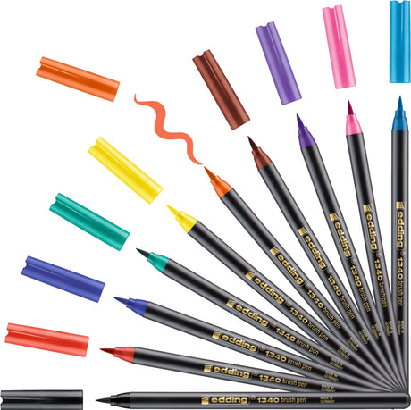 Edding 1340 Pinselstifte im Etui – 10er Farbset – 1-3mm – auf Wasserbasis – unter anderem für Papier und Pappe geeignet