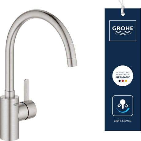 Grohe Eurosmart Cosmopolitan Küchenarmatur – hoher schwenkbarer C-Auslauf – Edelstahl (Supersteel) – 32843dc2