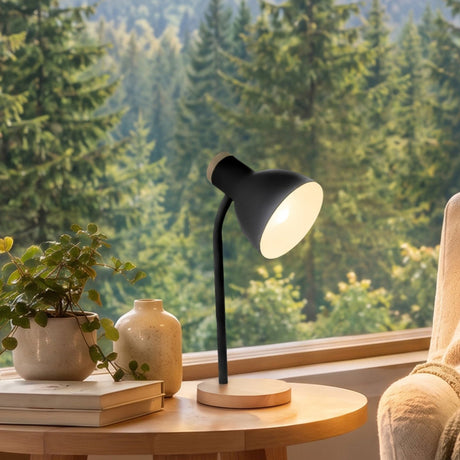 B.k.licht briloner prep – Tischlampe – Nachttischlampe mit natürlichen Akzenten – E14-Fassung – mit Kabelschalter – schwarzes Holz – ø14 x 39,5 cm