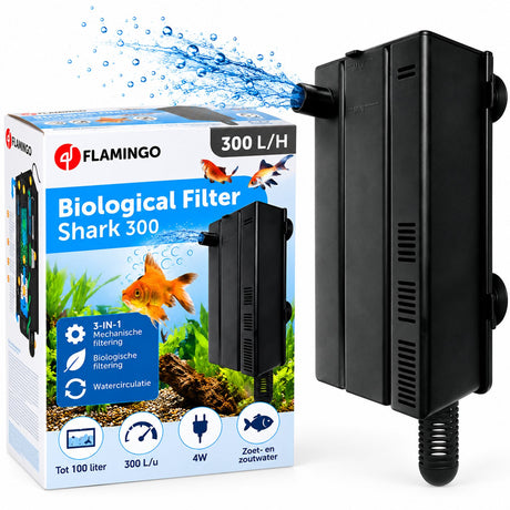 Flamingo biologischer Filter Shark Black S - 3-in-1 Innenfilter für Aquarien bis 100l - 300 l h - Aquarienfilter 4w