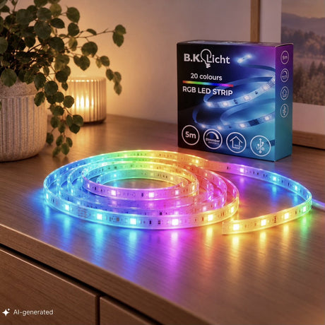 B.K. Licht - LED-Streifen - 5 Meter - mit USB - mit RGB - dimmbar - farbiges Licht - mit Fernbedienung