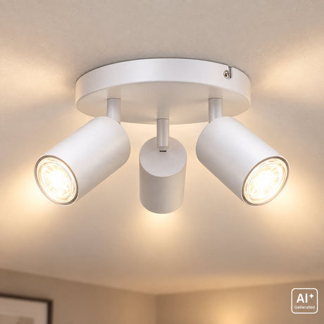 B.k.licht – Aufbaustrahler – Deckenstrahler mit 3 Lichtpunkten – weiße Deckenlampe – drehbarer Stab – neigbar – Gu10-Fassung
