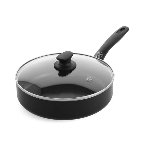 Greenchef Prime Keramik-Induktionsbratpfanne mit Deckel 24 cm – 2,65 l – PFAS-frei – Induktionspfanne – spülmaschinenfest – ofenfest bis 160 °C – Keramik-Antihaftbeschichtung – recyceltes Aluminium – Schwarz