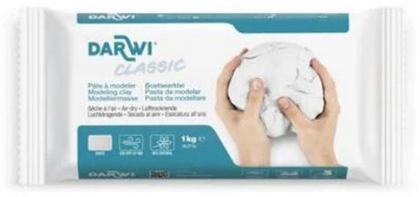 Darwi klassischer selbsttrocknender Ton – 1 kg Modelliermasse – weiß