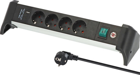 Brennerstuhl Alu-Office-Line Steckdosenleiste mit USB-Power-Delivery, USB-Ladefunktion, 4-fach, 1,8 m, H05VV-F 3G1,5