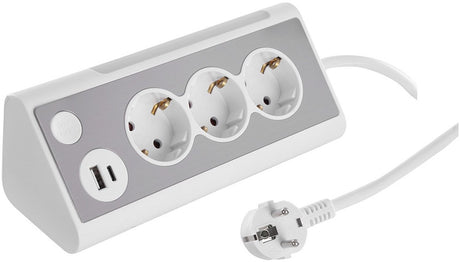 Q-Link-Steckdosenleiste – 3-fach – geerdet – USB A C – mit Lampe – 3 x 1,5 mm² – 1,5 m – weiß