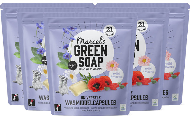 Marcel's green soap wascapsules - wasmiddel pods - wilde bloemen - 5 x 21 stuks - 105 wasbeurten