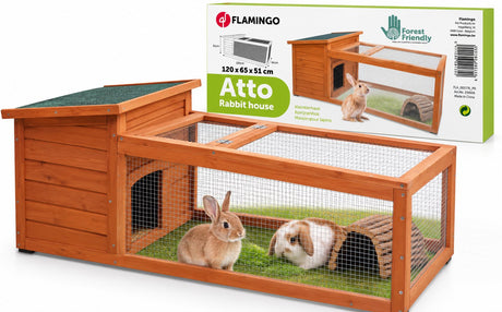 Flamingo-Kaninchenstall mit Auslauf – kompakter Outdoor-Kaninchenstall mit Nachtkäfig und Auslauf – 120x65x51 cm – Kaninchenstall Atto Classic Brown
