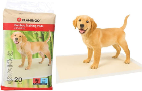 Flamingo-Welpenunterlagen – Trainingsmatte Bambus Padu Beige L – 90 x 60 cm – 20 Stück – Toiletten-Trainingsmatte aus Bambus für Welpen und Hunde – super saugfähig, schnell trocknend
