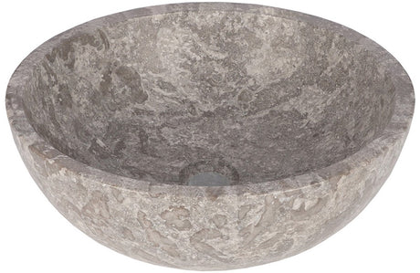 Differnz Boomer Waschbecken – Aufsatzwaschbecken aus Marmor – rundes Modell – ø 21 x 12 cm – graue Farbe mit natürlicher Zeichnung – geeignet für Bad und WC – inklusive 2 Jahre Garantie