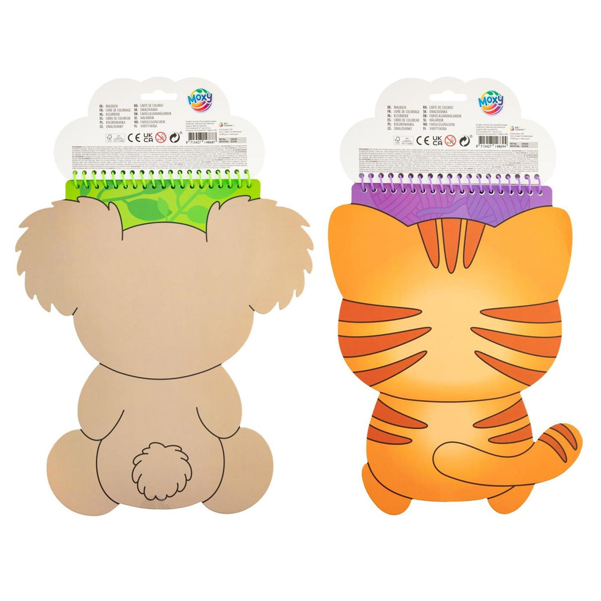 Moxy Malbuch in Tierform, 20 Blatt + 6 Stifte