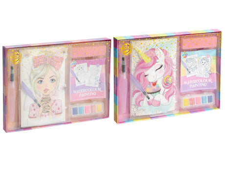 Moxy aquarel set met 20 kleurplaten waterkwast en verf
