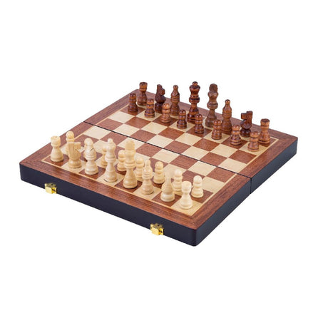 Longfield-Schachspiel aus Holz, faltbar, Eschenholz, 30 x 30 x 5,5 cm