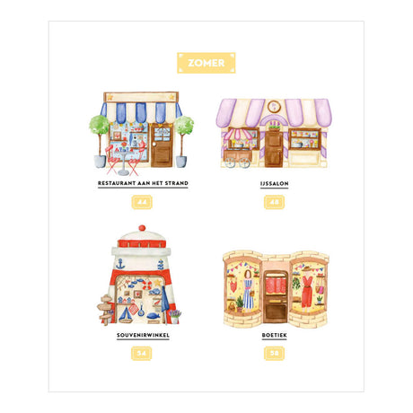 Deltas cozy shops schilderen in aquarel