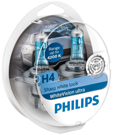Philips Hauptlampe White Vision Ultra Lampe H4 12V Kit weiße Visiere. ult