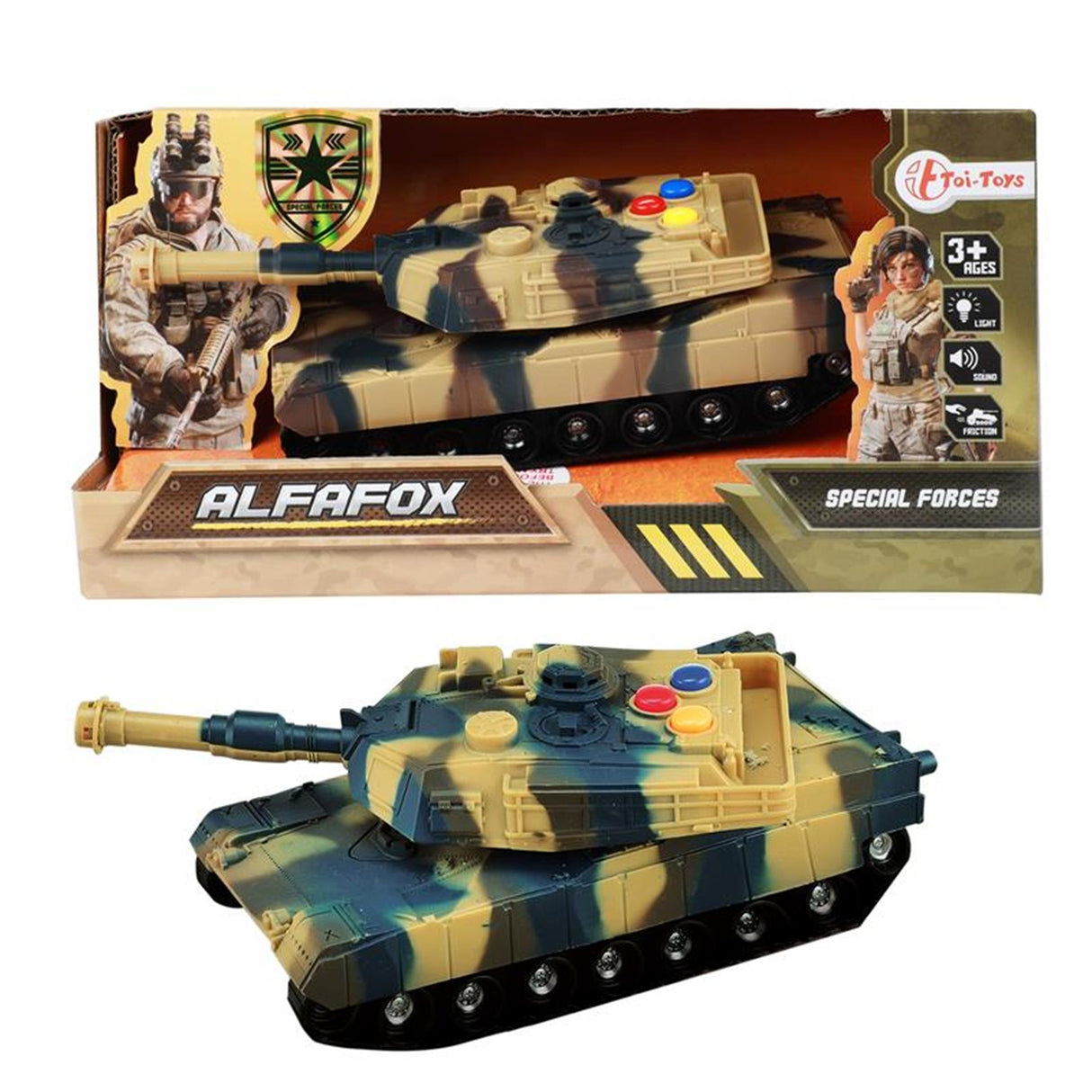 Toi-toys toi toys alfafox tank militair 17cm frictie + licht en geluid