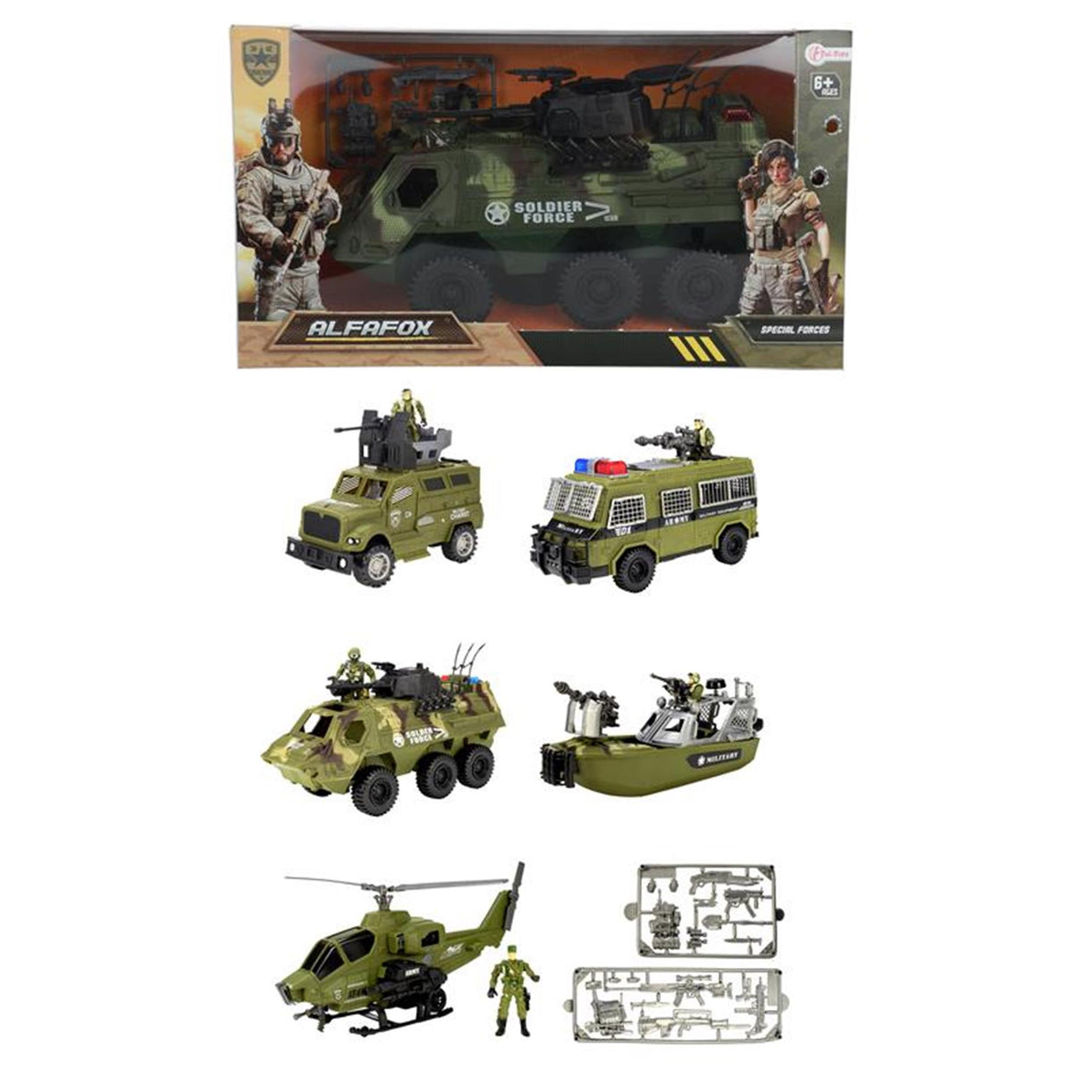 Armee-Militärfahrzeug + Soldat und Zubehör in verschiedenen Ausführungen