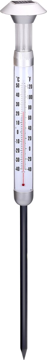 Grundig Solarthermometer – Gartenthermometer mit Gartenlampe – Außenthermometer mit Solar-Gartenbeleuchtung – Außenthermometer mit Erdspieß – ø12,5 x 56 cm