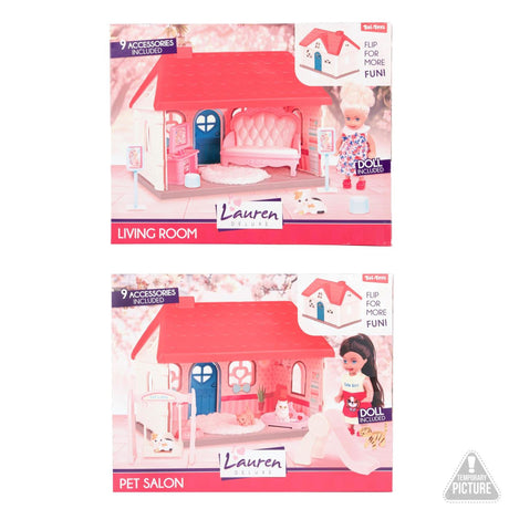 Toi-toys Lauren Spielset Puppenhaus Katze mit Puppe 13cm 2 sortiert