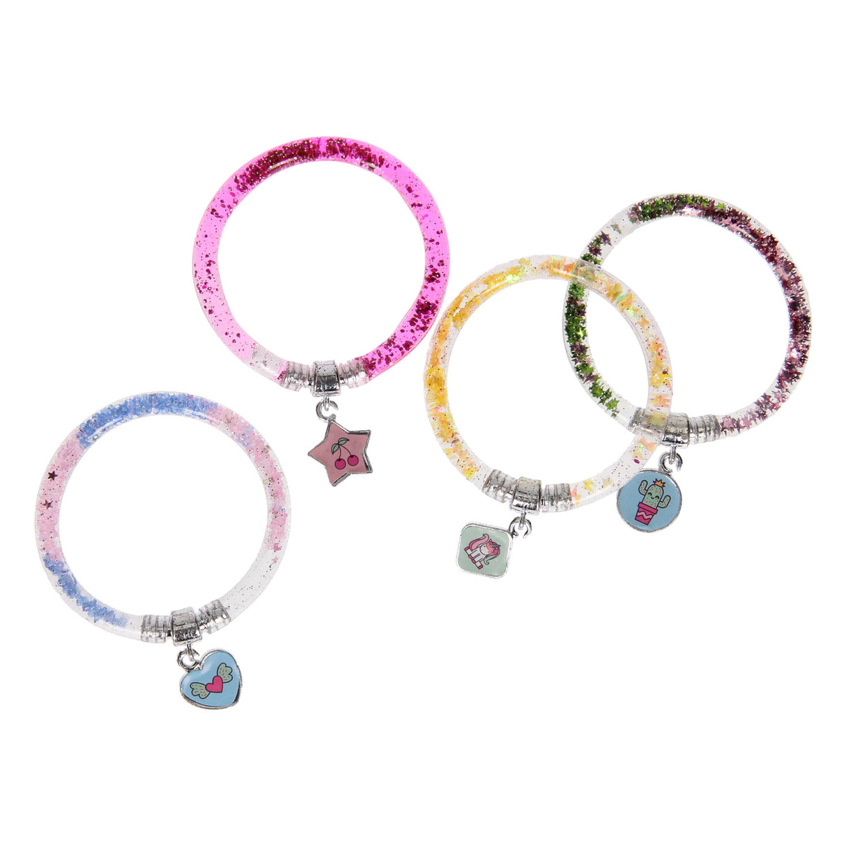 Kreative Bastelgruppe, die glitzernde Wasserarmbänder herstellt