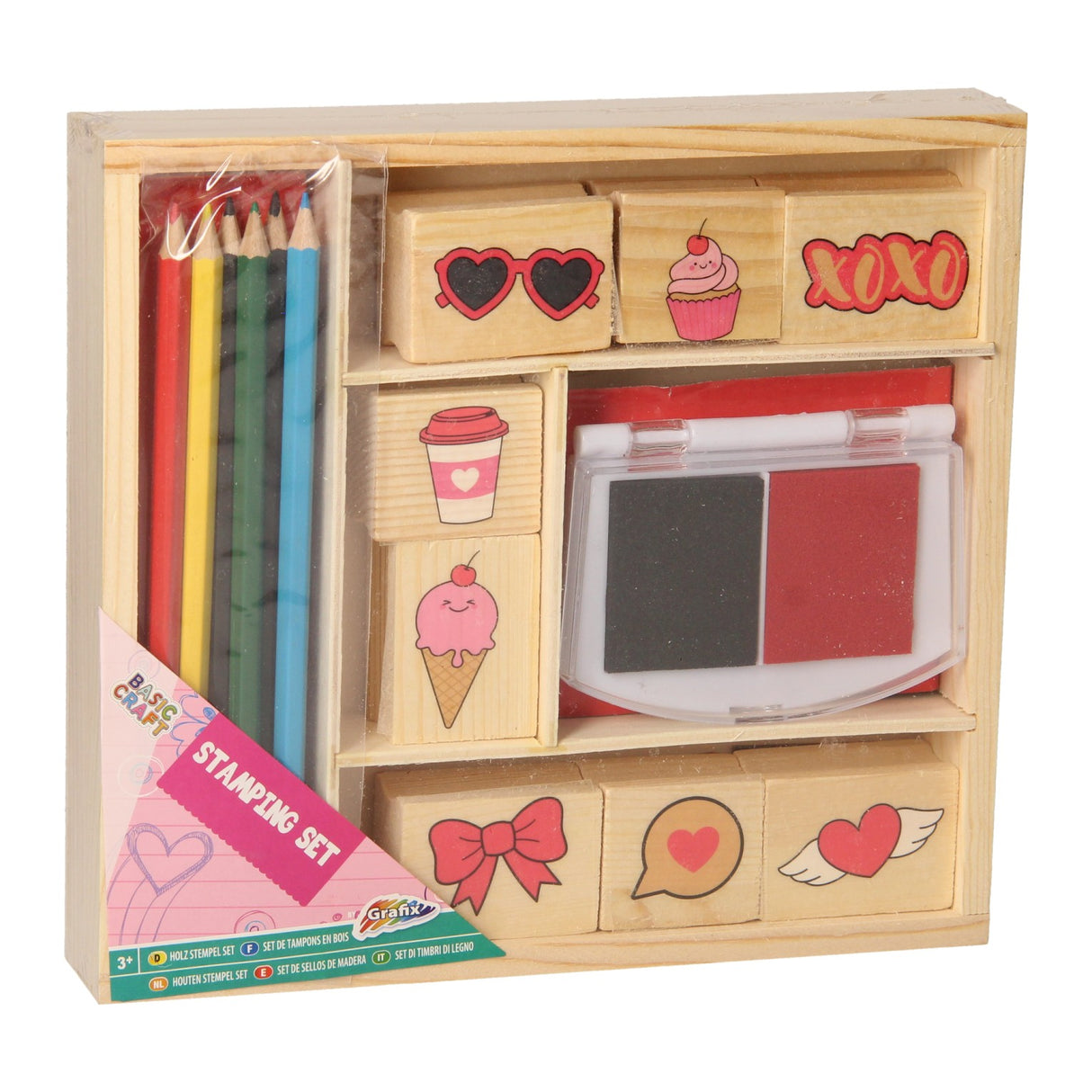 Kreatives Bastelgruppen-Stempelset aus Holz mit Buntstiften