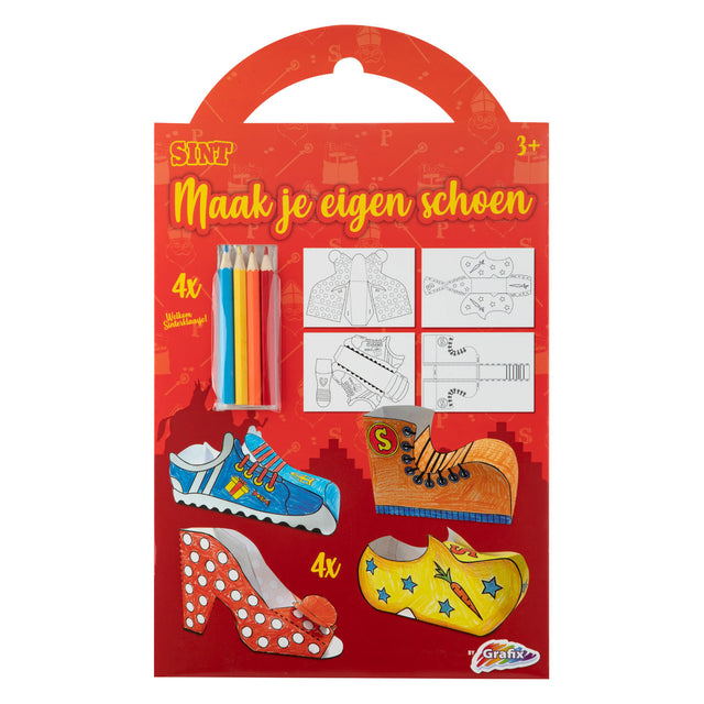 Grafix Sinterklaas Bastelset – Machen Sie Ihren eigenen Schuh, 4 Designs + 4 Bleistifte