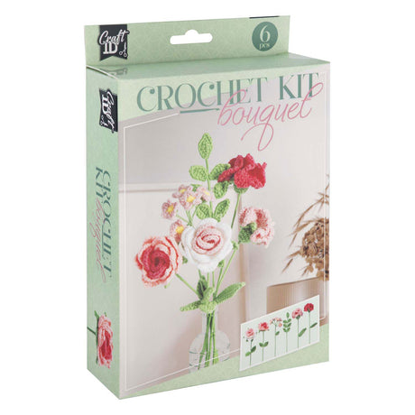 Kreative Bastelgruppe Häkelset Blumenstrauß rosa 21x16x5cm | 2 Stk