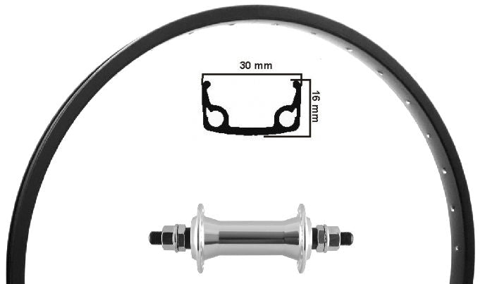 Kgs Vorderrad 26 (47–559), schwarz, Leihfahrrad, Edelstahlspeichen