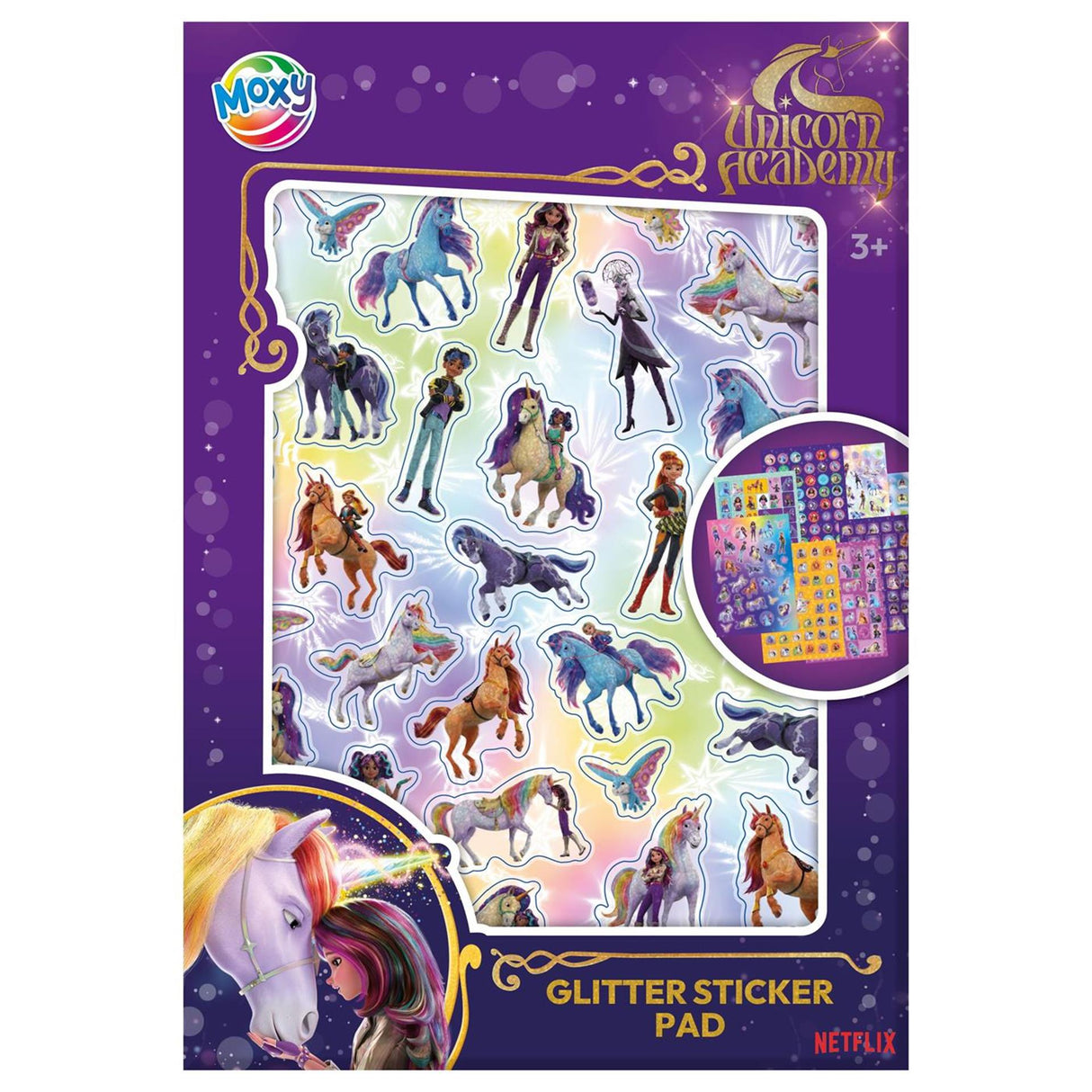 Moxy Einhorn-Akademie-Glitzer-Stickerbuch, A5 – 8 Blatt