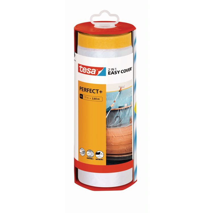 Tesa easy cover perfect+ dispenser xl beschermfolie met washi tape – 17m x 2,60m