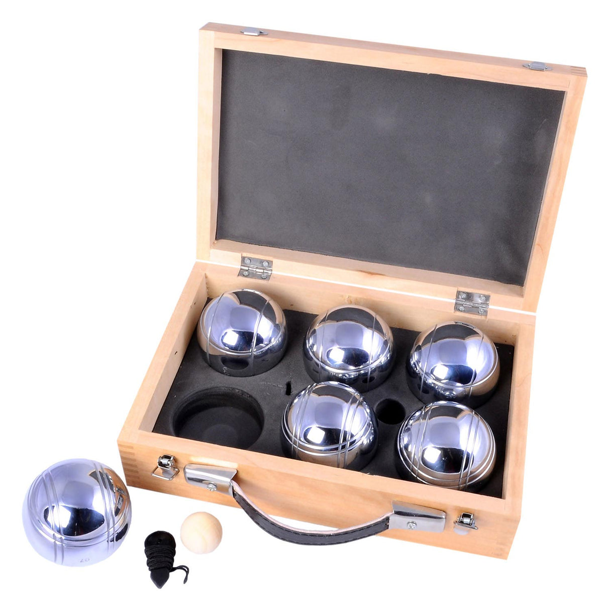 Engelhart Metall-Jeu de Boules – 6 Kugeln in Holzkiste – Luxus-Set – Pétanque – Boule – Metallkugeln – passend für jeden Jeu de Boules-Platz – Langfeld