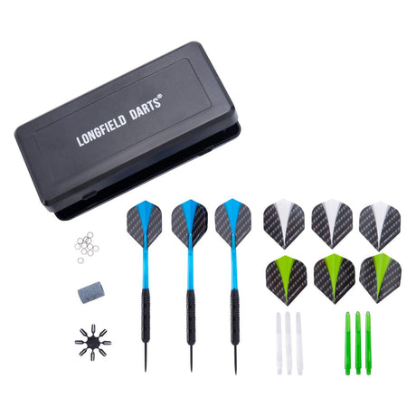 Longfield-Dart-Set, Messing, Stahlspitze, schwarz beschichtet