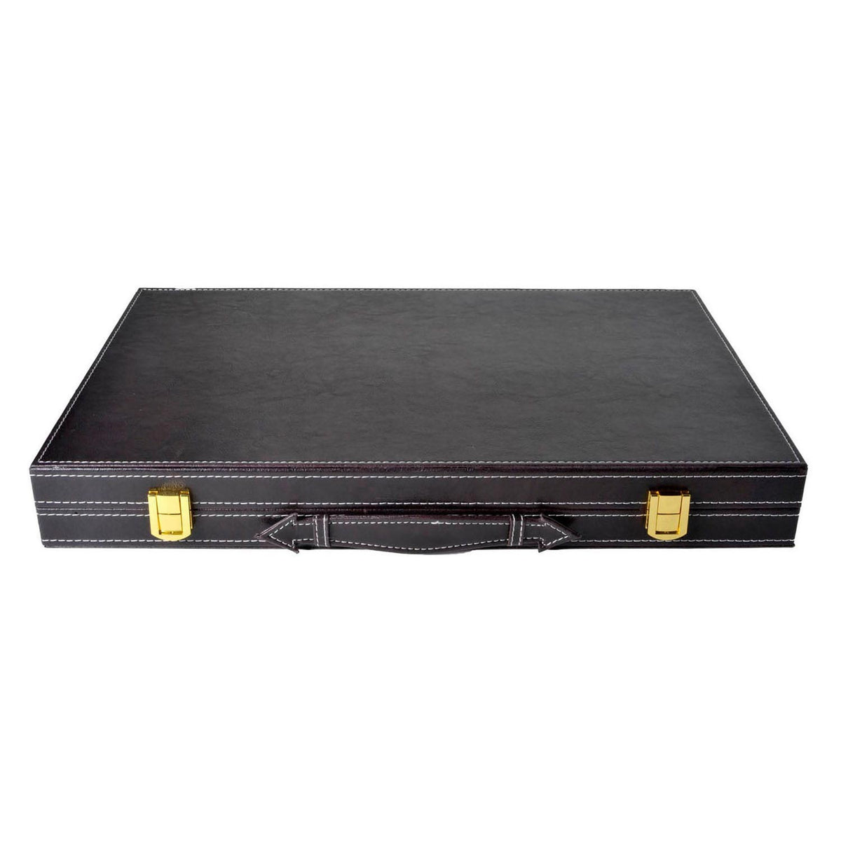 Engelhart Backgammon 18 Zoll – braunes, elfenbeinfarbenes, genähtes Brett – schwarzer Koffer mit Griff – Luxus-Reise-Edition –