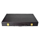 Engelhart Backgammon 18 Zoll – braunes, elfenbeinfarbenes, genähtes Brett – schwarzer Koffer mit Griff – Luxus-Reise-Edition –