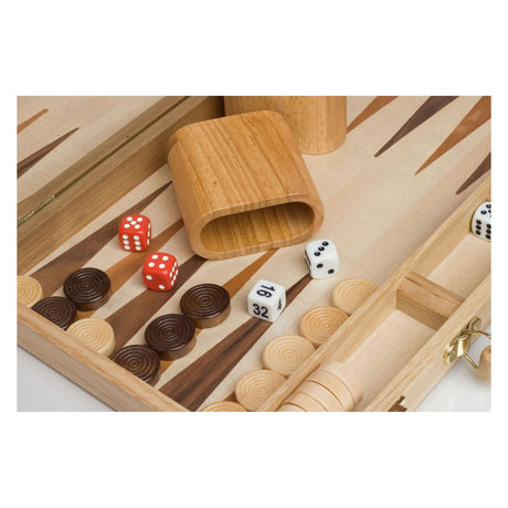 Engelhart Backgammon 15 Zoll – Brett mit Holzintarsien – Holzkoffer mit Griff – Luxusversion –