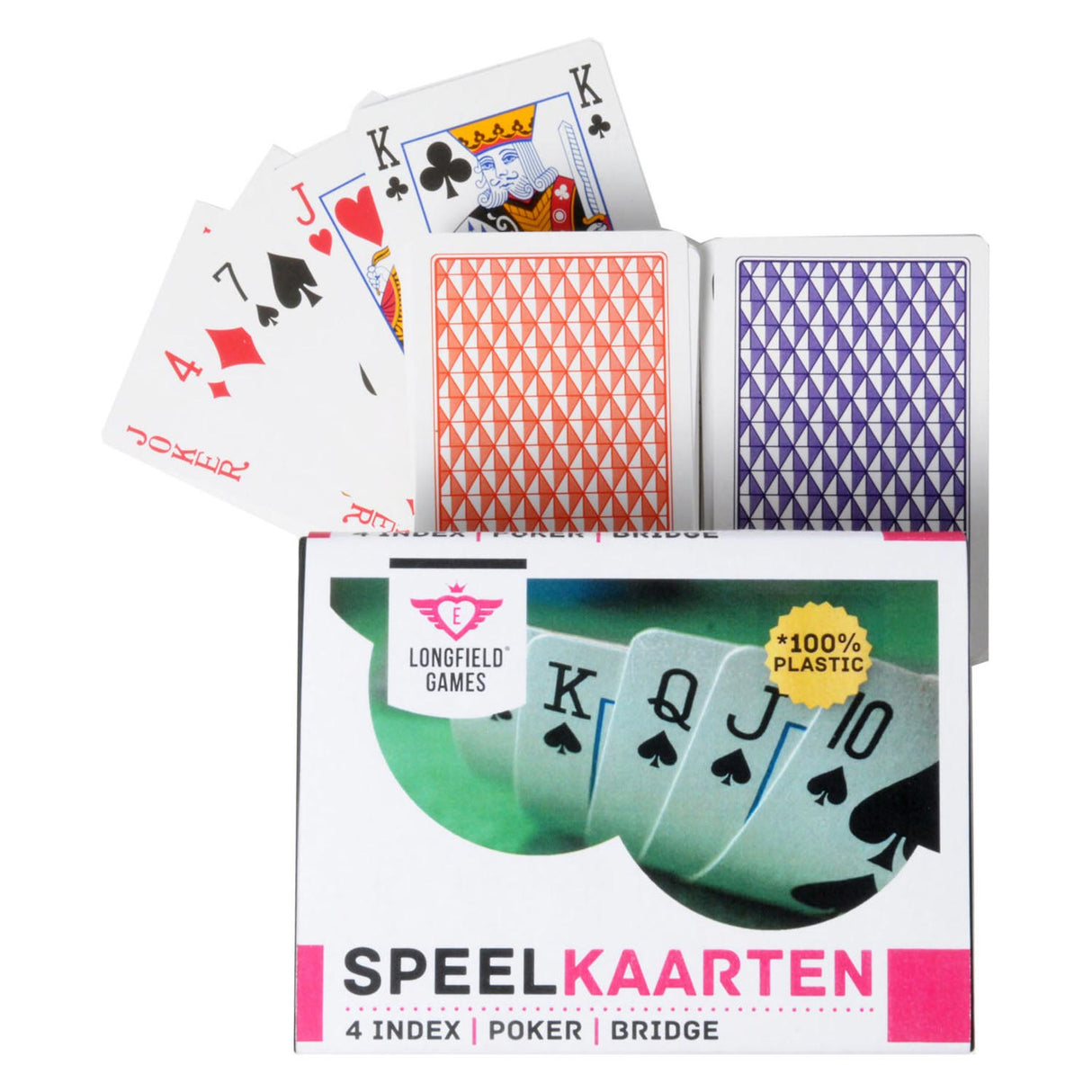 Longfield-Spielkarten 100 % Kunststoff, 2 Sets in Kunststoffbox