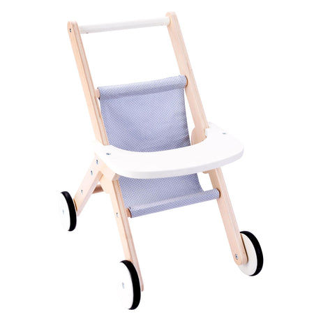 Puppenwagen aus Holz grau blau