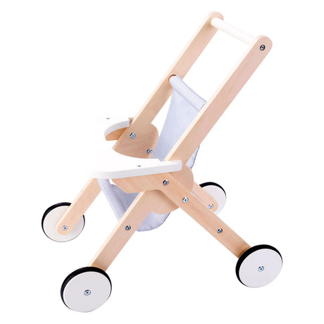 Puppenwagen aus Holz grau blau