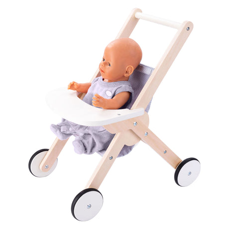 Puppenwagen aus Holz grau blau