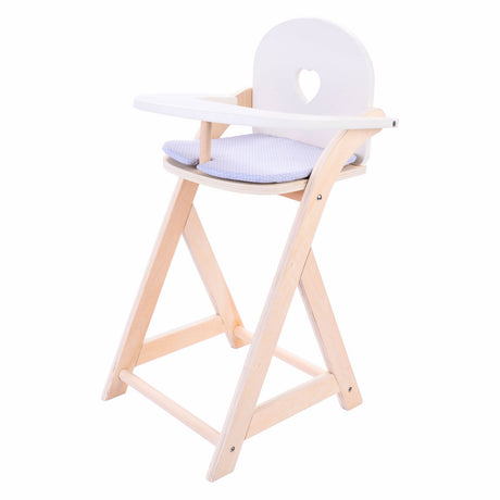 Longfield Puppenstuhl grau weiß - Puppenhochstuhl aus Holz mit Kissen - Puppenstuhl für Rollenspiele - für alle Puppen geeignet - Engelsherz