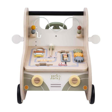 Jack Jacky Lauflernwagen aus Holz mit pädagogischen Aktivitäten – multifunktionales Auto – Aktivitätslaufwagen – Lauflernspielzeug – motorische Fähigkeiten, kognitive Entwicklung – pädagogisches Holzspielzeug – Jack Jacky