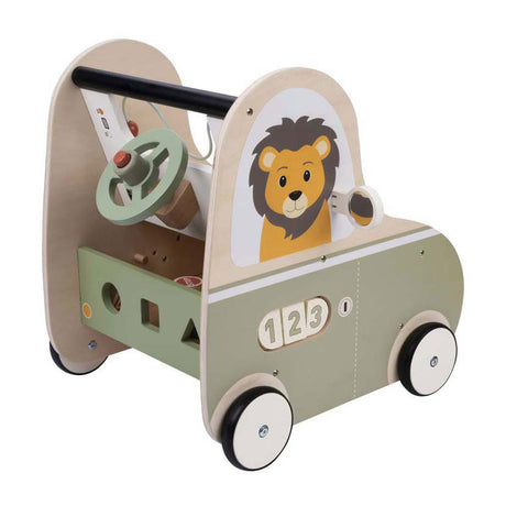 Jack Jacky Lauflernwagen aus Holz mit pädagogischen Aktivitäten – multifunktionales Auto – Aktivitätslaufwagen – Lauflernspielzeug – motorische Fähigkeiten, kognitive Entwicklung – pädagogisches Holzspielzeug – Jack Jacky