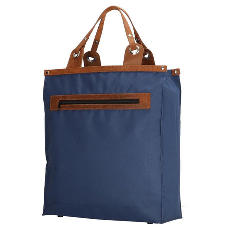 Run Away Basics Einkaufstasche blau mit Griff aus echtem Leder, 36,5 x 41 cm