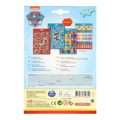 Paw Patrol Totum-Aufkleberbogen, 4 Stück.