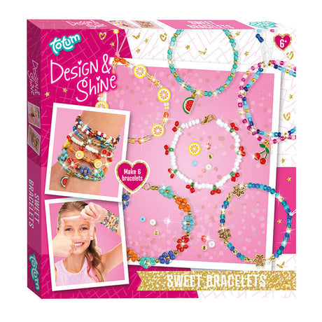 Totum Design Shine 6 Perlen zur Herstellung von Armbändern mit Obst-, Herz- und Blumenanhängern – süße Armbänder, Schmuckpaket, Geschenktipp, kreatives Spielzeug ab 6 Jahren