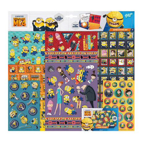Totum Minions Aufkleber Super Sticker Set XL 7 Blatt inkl. Luxusaufkleber – Ich – Einfach unverbesserlich 4 – 38 x 36 cm – Bastelspielzeug