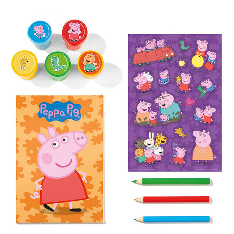 Totum Peppa Pig Kreativ-Bastelset mit Stempeln, Bleistiften und Aufklebern – Lernspielzeug, kreatives Basteln für Junioren, Stempeln und Basteln
