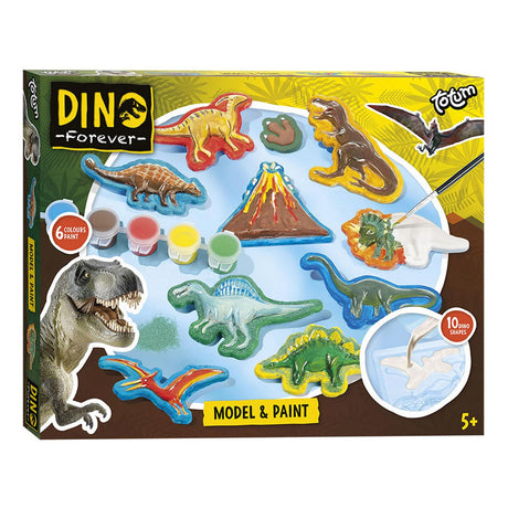 Totum Dinosaurier Junior Bastelset Gips und Farbset Dino Forever Modellfarbe inklusive Gips, 6 Malfarben – Geschenktipp für Jungen